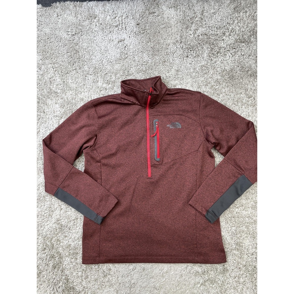 The North Face Pullover Mens Medium Red Quarter Zip Fleece Chest Pocket CU90